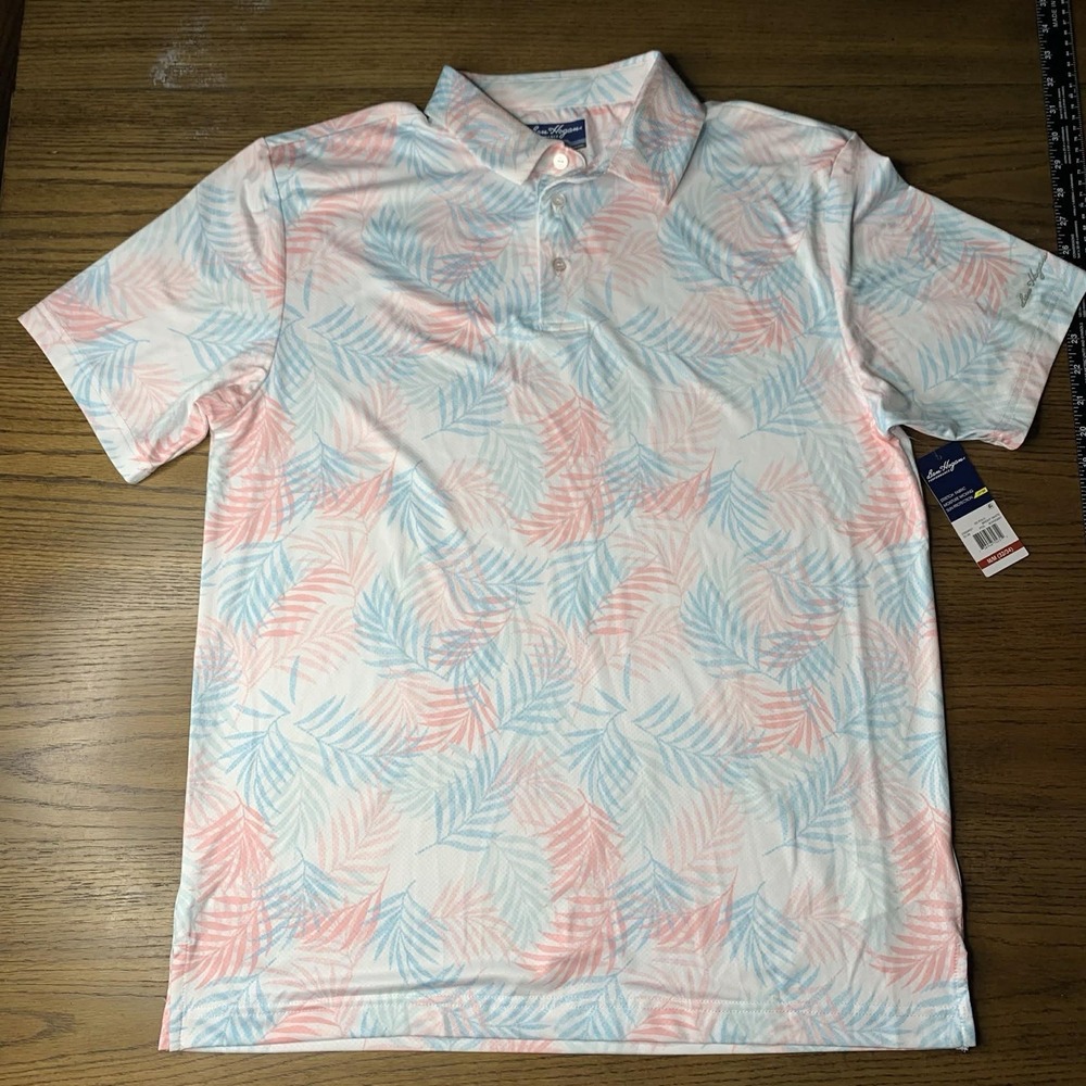 Ben Hogan Performance Polo Shirt Mens Size Medium Tropical Palm Leaf Print UPF50